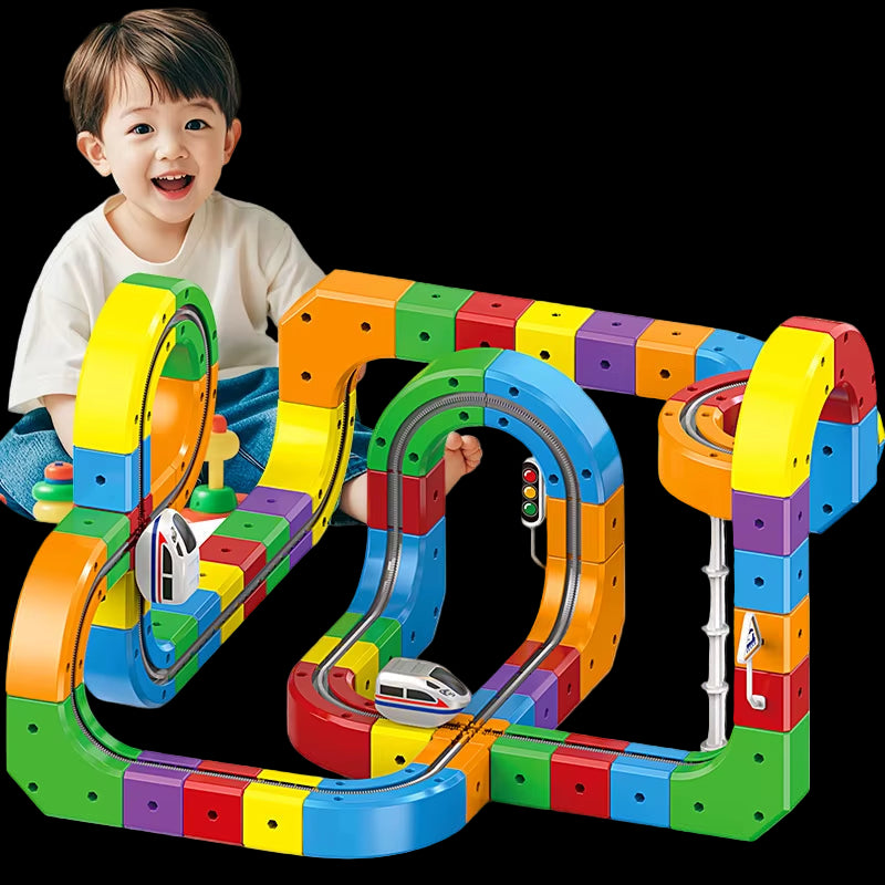 DIY Assembly Magic Track Train Building Block Multiple Shapes Kids STEM Educational Electronic Train Construction Tracks Toys