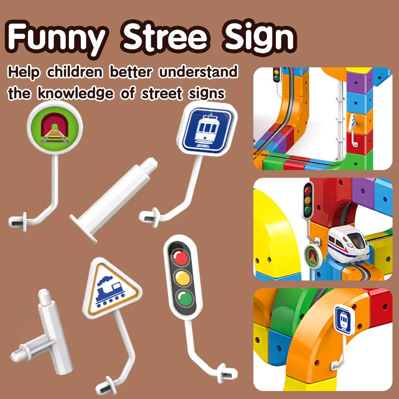 DIY Assembly Magic Track Train Building Block Multiple Shapes Kids STEM Educational Electronic Train Construction Tracks Toys